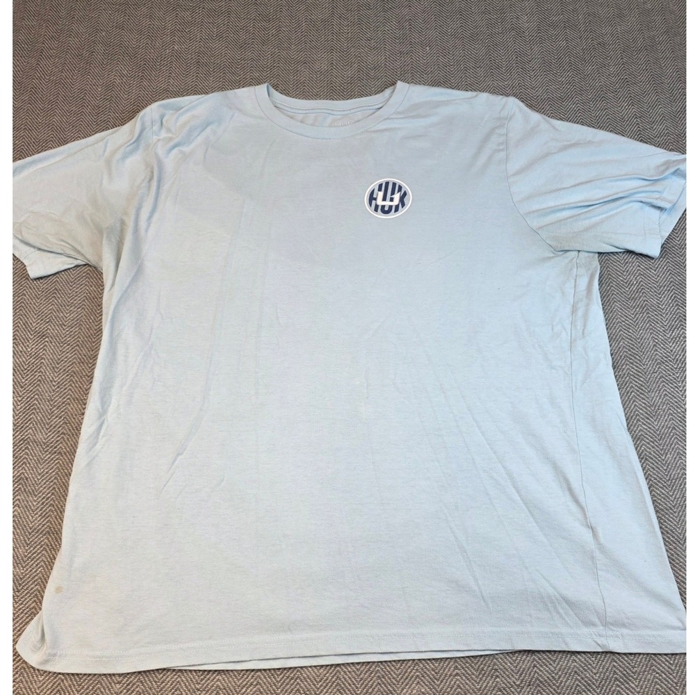 Huk Fishing Mens XXL Light Blue Graphic T-Shirt USA Flag Fish Logo Short Sleeve